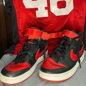 Nike Black and Red High-Top Youth Sneakers
